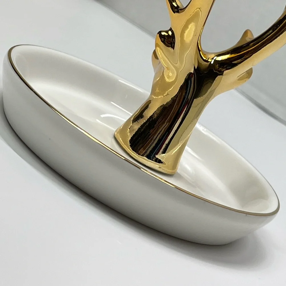 Deer Ring Display Holder Mini Trinket Tray Jewelry Ceramic Dish Pendant Case mom - Picture 15 of 17